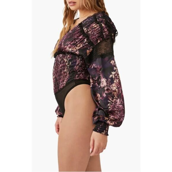 FREE PEOPLE WORTH THE WAIT FLORAL LONG SLEVEE BODYSUIT WO'S SIZE SMALL - Picture 1 of 5